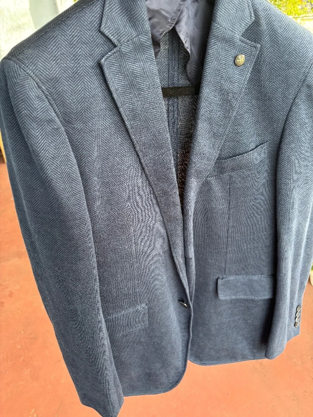 Hackett Mayfair Herringbone Blue Linen Cotton Blazer Jacket Half Lined US 40R